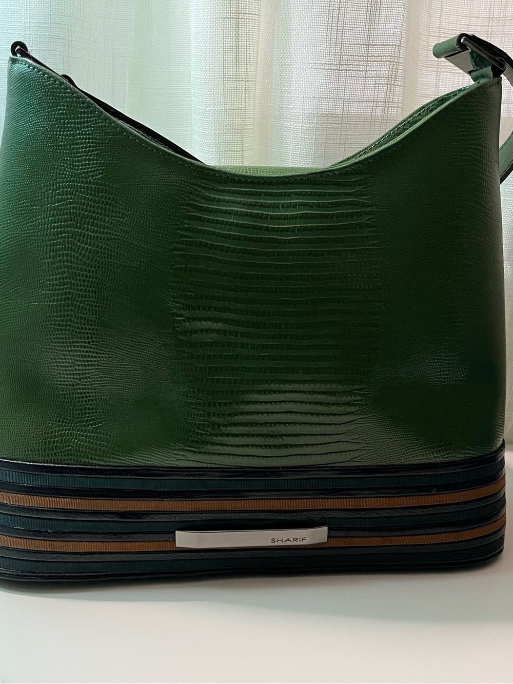 Vintage Sharif Green Textured Reptile-Like Leather Satchel (Accents by Sharif)